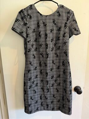 Calvin Klein Black and White Plaid Floral Dress